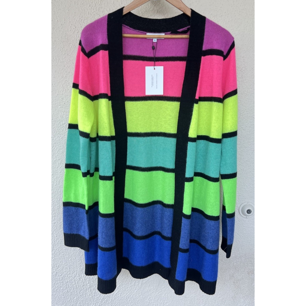Scott & Scott London Multicolor Cashmere Open Front Sweater Retro Bold Size XL